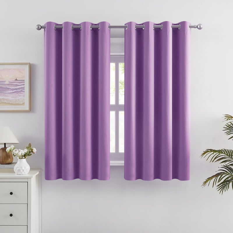 DUALIFE Solid Thermal Insulated Blackout Curtains Purple for Girls Bedroom Window Treatment Ring/Grommet Top Drapes Triple Weave Home Decoration (52 x 54 Inch  2 Panels  Amethyst Orchid) - Image 1