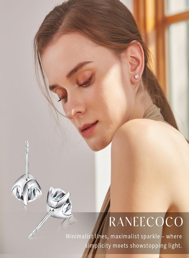 Raneecoco "STUNNING FLAME" Solid 14K Yellow Gold Post & Sterling Silver Cubic-Zirconia Stud CZ Earrings | 3ct, 3.0 carats, Cubic Zirconia, Cubic Zirconia - Image 2