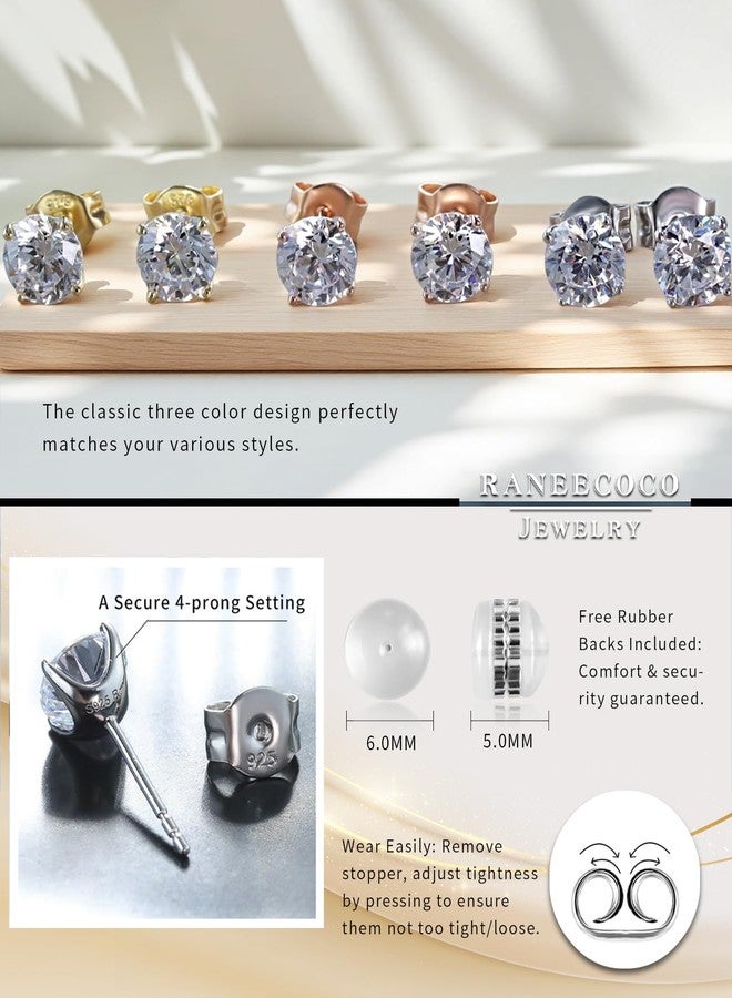 Raneecoco "STUNNING FLAME" Solid 14K Yellow Gold Post & Sterling Silver Cubic-Zirconia Stud CZ Earrings | 3ct, 3.0 carats, Cubic Zirconia, Cubic Zirconia - Image 5