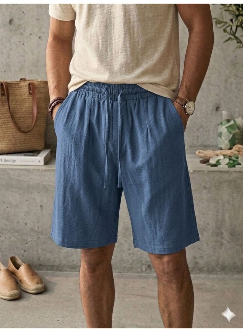 Hikes Men’s Premium Cotton Linen Shorts – Lightweight Breathable Summer Shorts with Elastic Waist & Relaxed Fit - Image 1