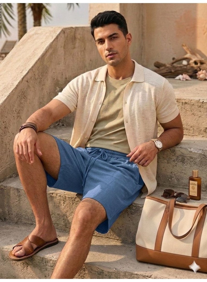 Hikes Men’s Premium Cotton Linen Shorts – Lightweight Breathable Summer Shorts with Elastic Waist & Relaxed Fit - Image 4