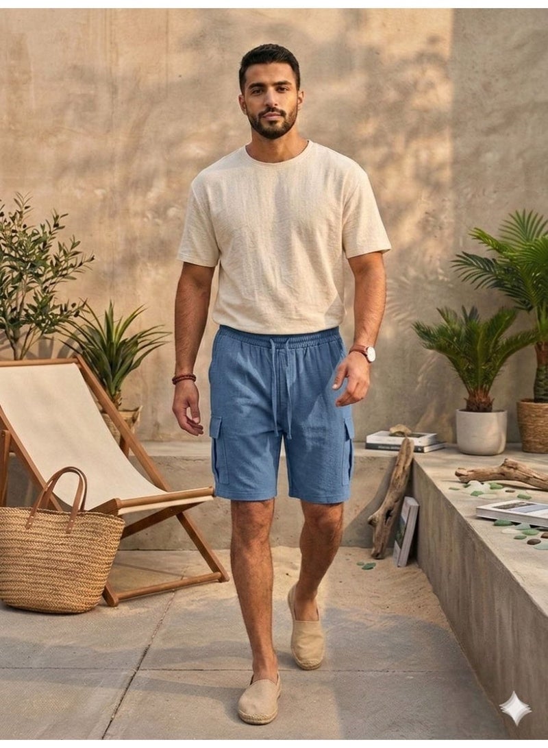 Hikes Men’s Premium Cotton Linen Shorts – Lightweight Breathable Summer Shorts with Elastic Waist & Relaxed Fit - Image 5