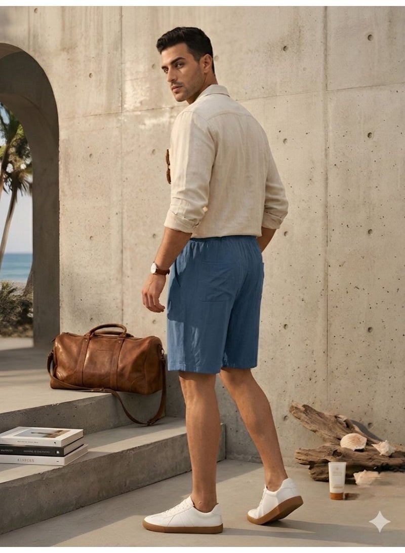 Hikes Men’s Premium Cotton Linen Shorts – Lightweight Breathable Summer Shorts with Elastic Waist & Relaxed Fit - Image 3