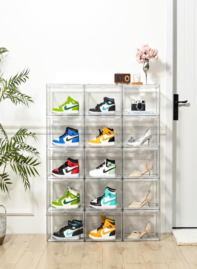 Uni HIMO Clear Shoe Organizer,Stackable Shoe Display Case,Shoe Box Storage Bins with Magnetic Door,Fit Shoe Size Up to US 14 (X-Large-1Pack) - Image 4