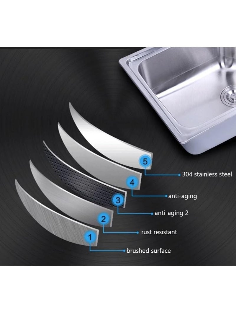 ASAHI حوض مطبخ من الفولاذ المقاوم للصدأ | حوض مفرد مع لوح تصريف | تصميم حديث بلون فضي/كروم | حوض بأسلوب حديث للكونترتوب للمطبخ | منظم حوض المطبخ (100x50 حوض مفرد) - Image 4