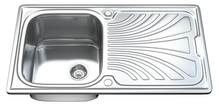 ASAHI Stainless Steel Kitchen Sink | Single Basin with Drainboard | Modern Design Silver/Chrome Color Sink | Countertop Modern Style Sink For Kitchen | Kitchen Sink Organiser (100x50 Single Bowl) - Image 1