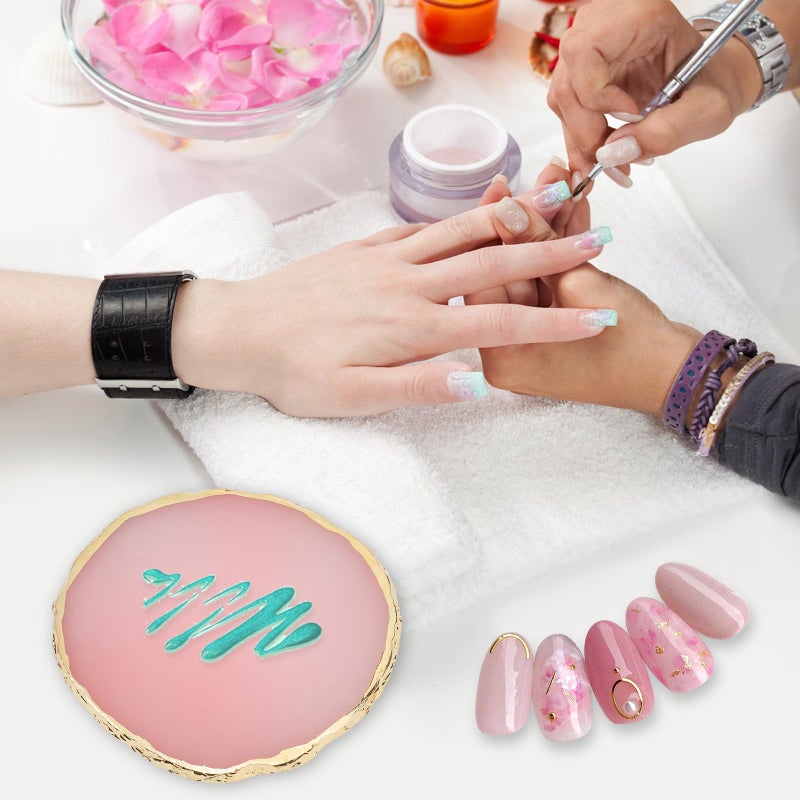 Pengxiaomei 2 Pcs Resin Pink Nail Art Palette, Nails Polish Palette Nail Art Tools Gold Edge Nails Art Display Board Easter Gifts for Women Easter Basket Stuffers - Image 3
