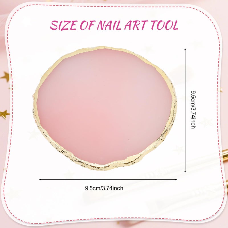 Pengxiaomei 2 Pcs Resin Pink Nail Art Palette, Nails Polish Palette Nail Art Tools Gold Edge Nails Art Display Board Easter Gifts for Women Easter Basket Stuffers - Image 2