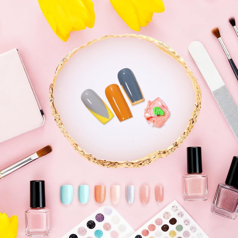 Pengxiaomei 2 Pcs Resin Pink Nail Art Palette, Nails Polish Palette Nail Art Tools Gold Edge Nails Art Display Board Easter Gifts for Women Easter Basket Stuffers - Image 4