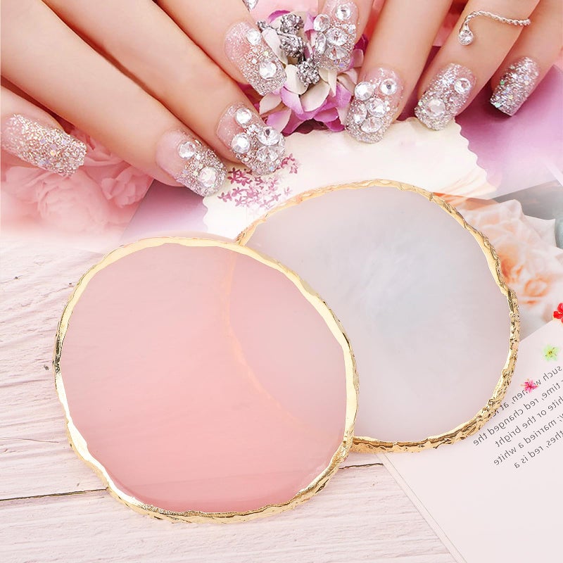 Pengxiaomei 2 Pcs Resin Pink Nail Art Palette, Nails Polish Palette Nail Art Tools Gold Edge Nails Art Display Board Easter Gifts for Women Easter Basket Stuffers - Image 5