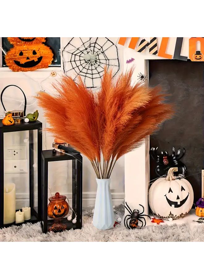 10 Pack Orange Red Artificial Reed Grass Bohemian Decor Indoor Bouquet - Image 1