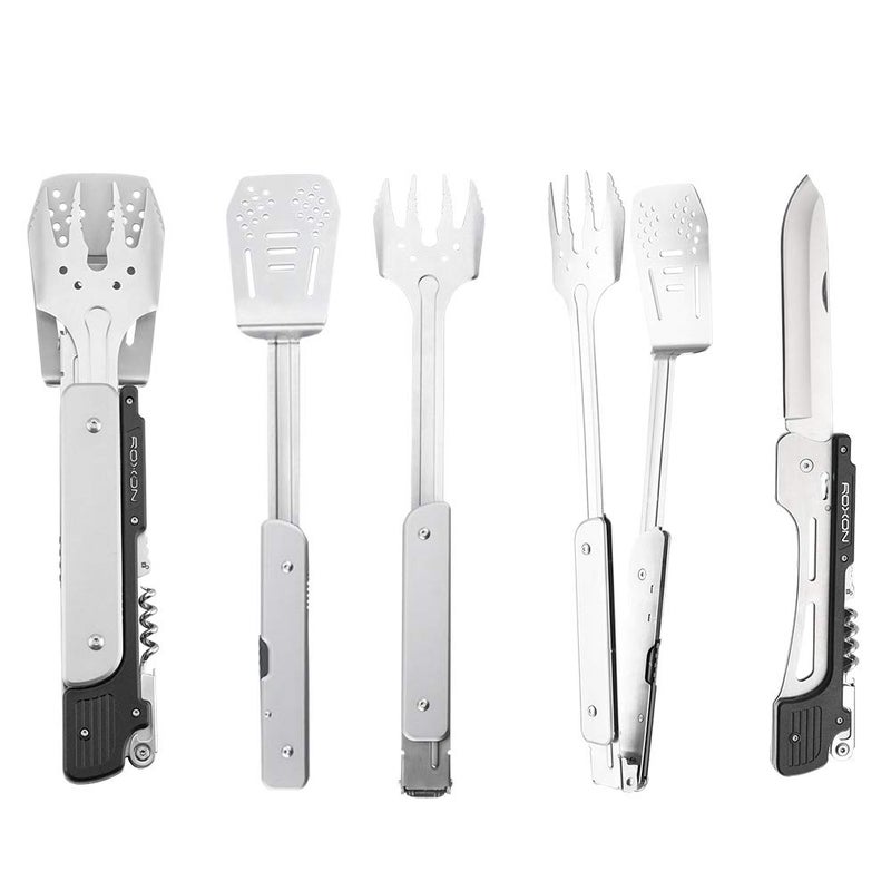 ROXON S601 14" 6 in 1 MBT3 Folding Grill Utensils Set Fork Spatula Grilling Knife Tongs Opener for Backyard Barbecue and Camping - Image 2