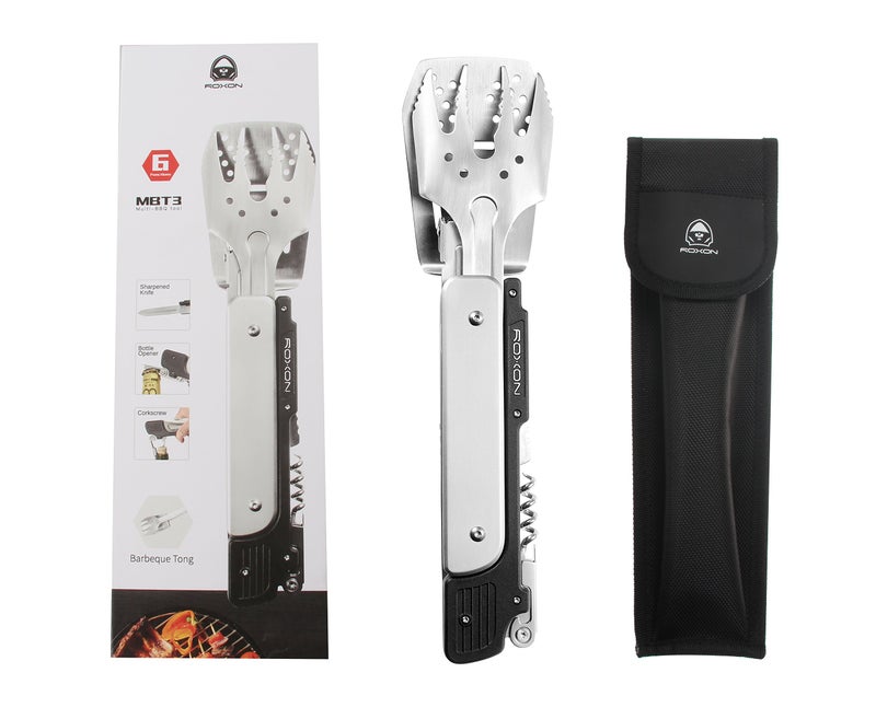 ROXON S601 14" 6 in 1 MBT3 Folding Grill Utensils Set Fork Spatula Grilling Knife Tongs Opener for Backyard Barbecue and Camping - Image 4