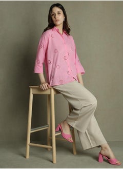 Dennis Lingo Pink Self-Design Shirt for Women - Relaxed Fit, Chic  - Image 1