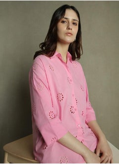 Dennis Lingo Pink Self-Design Shirt for Women - Relaxed Fit, Chic  - Image 5