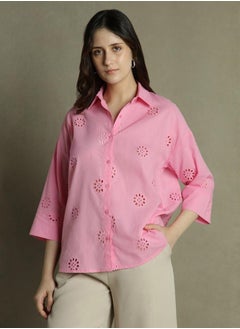 Dennis Lingo Pink Self-Design Shirt for Women - Relaxed Fit, Chic  - Image 3