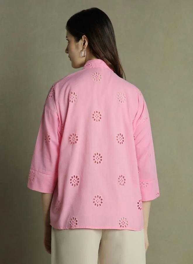 دينيس لينغو Pink Self-Design Shirt for Women - Relaxed Fit, Chic
