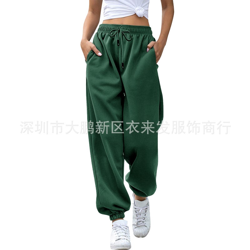 2023 Amazon Japanese Sweatshirt High Waist Pants Womens Pocket Harlan Casual Sports Pants 9 Color 5 Size dark green 