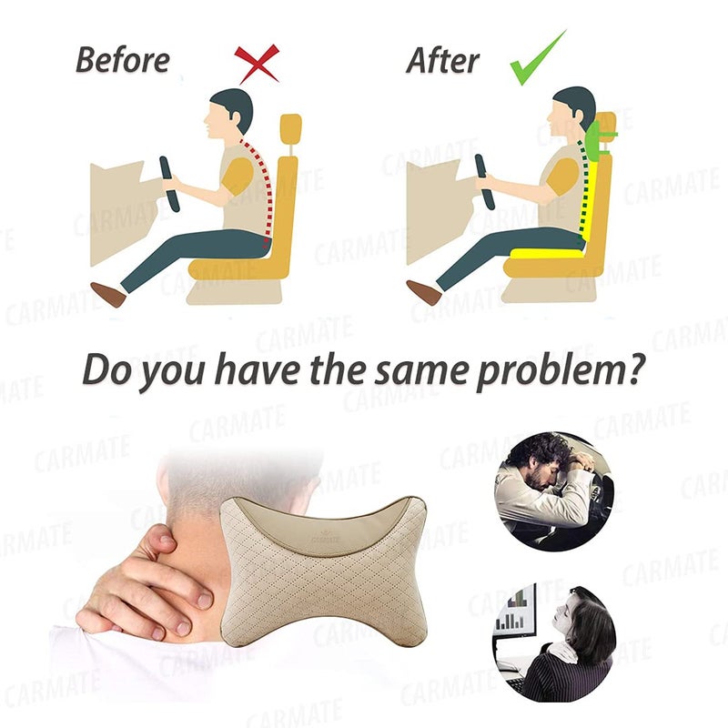 CARMATE Sporty Car Seat Neck Rest Cushion Pillow - Set of 2 (Camel) - Image 5