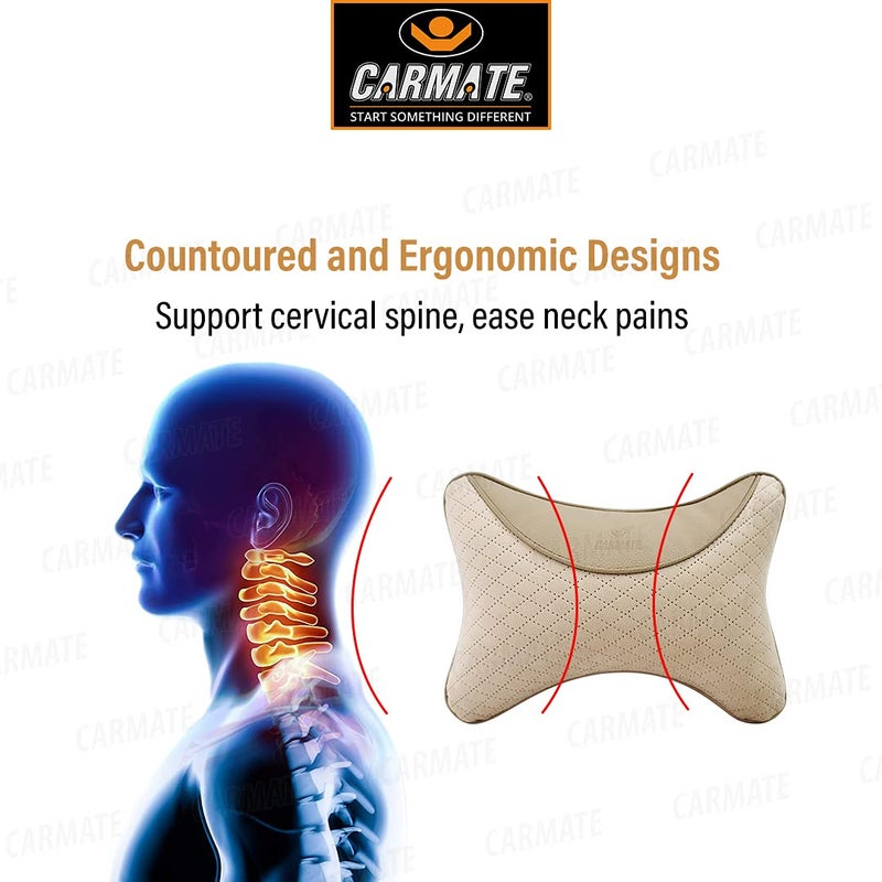 CARMATE Sporty Car Seat Neck Rest Cushion Pillow - Set of 2 (Camel) - Image 3