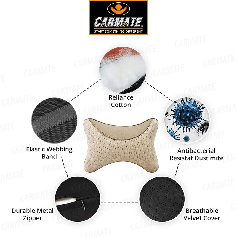 CARMATE Sporty Car Seat Neck Rest Cushion Pillow - Set of 2 (Camel) - Image 4