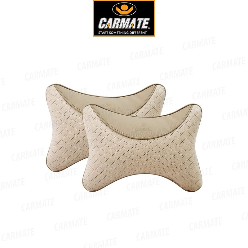 CARMATE Sporty Car Seat Neck Rest Cushion Pillow - Set of 2 (Camel) - Image 1