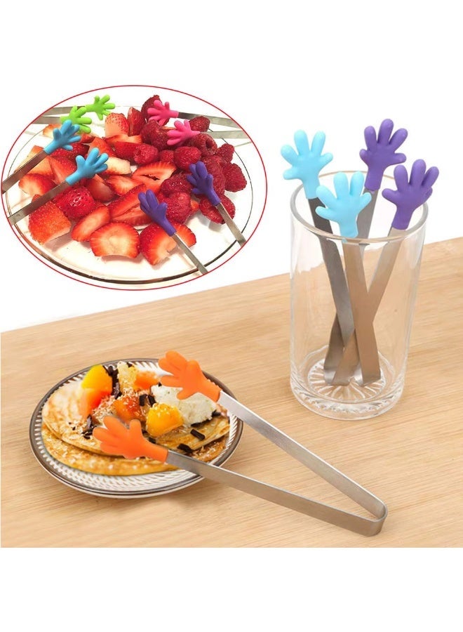 Small food serving tongs (5 in 1) stainless steel with silicone tips, various colors, for serving snacks. Practical kitchen tools for mixing salads and serving pastries and cakes - suitable for home use and celebrations. - Image 5