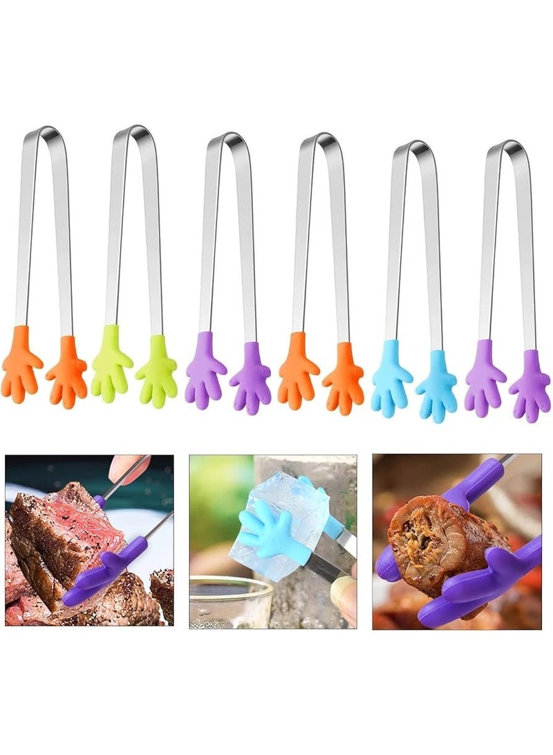Small food serving tongs (5 in 1) stainless steel with silicone tips, various colors, for serving snacks. Practical kitchen tools for mixing salads and serving pastries and cakes - suitable for home use and celebrations. - Image 1