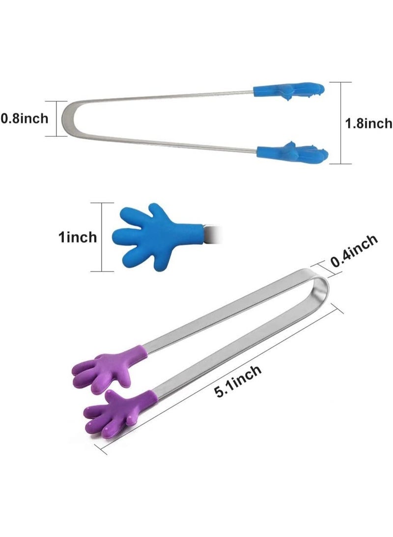 Small food serving tongs (5 in 1) stainless steel with silicone tips, various colors, for serving snacks. Practical kitchen tools for mixing salads and serving pastries and cakes - suitable for home use and celebrations. - Image 3