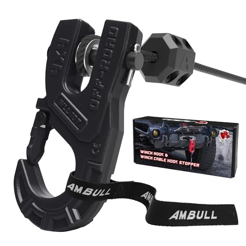 AMBULL 3/8" Winch Hook with Cable Stopper, 10T Winch Hook, Upgrade Heavy Duty Forged Steel Towing Winch Hook, 31967lbs Max Strength, Clevis Clip Hook Set for Synthetic Rope, Off-Road, Black - Image 1