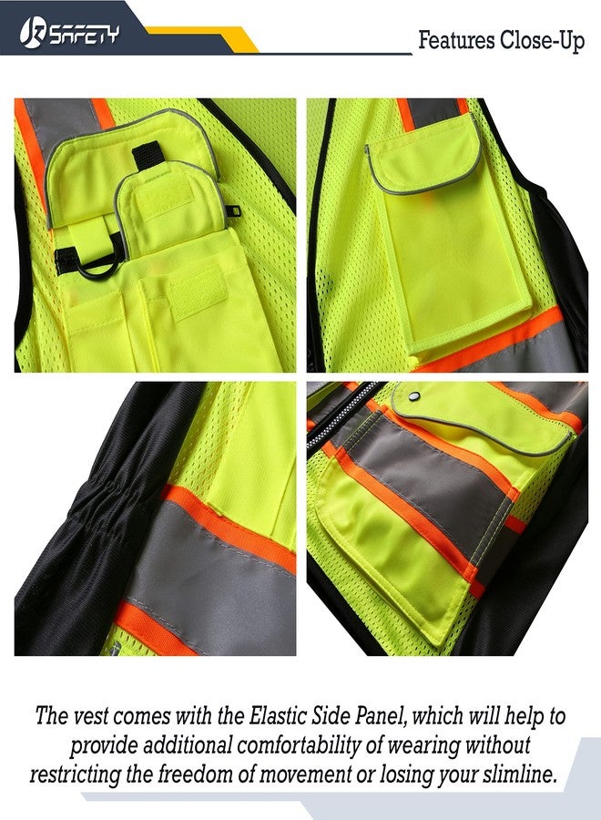 JKSafety 9 Pockets Women Hi-Vis Reflective Safety Vest | Mesh Neon Yellow | Reflective Strips with Orange Extended Trims | ANSI Compliant (168-Yellow, S) - Image 3