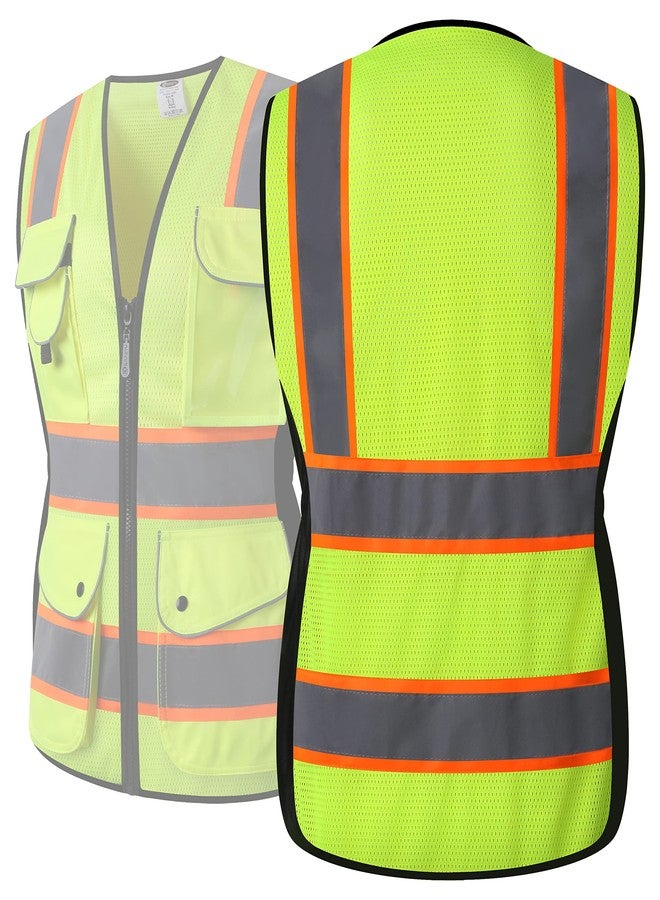 JKSafety 9 Pockets Women Hi-Vis Reflective Safety Vest | Mesh Neon Yellow | Reflective Strips with Orange Extended Trims | ANSI Compliant (168-Yellow, S) - Image 5