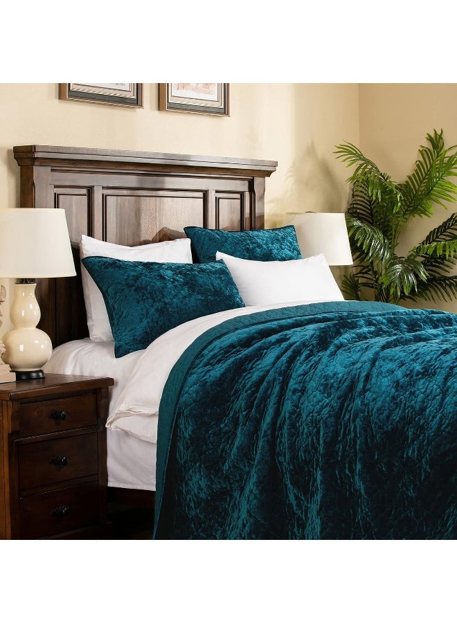 ELEGANT LIFE HOME Luxury Washed Crushed Velvet Artistic Diamond Stitching Bedding Sham, King Size 20 in x 36 in, 1 Piece, Peacock Blue  - Image 1
