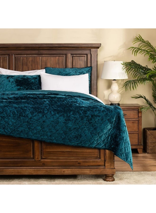 ELEGANT LIFE HOME Luxury Washed Crushed Velvet Artistic Diamond Stitching Bedding Sham, King Size 20 in x 36 in, 1 Piece, Peacock Blue  - Image 2