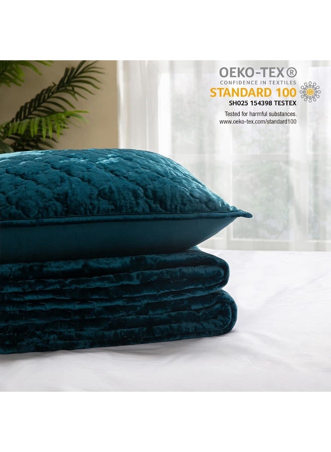 ELEGANT LIFE HOME Luxury Washed Crushed Velvet Artistic Diamond Stitching Bedding Sham, King Size 20 in x 36 in, 1 Piece, Peacock Blue  - Image 4