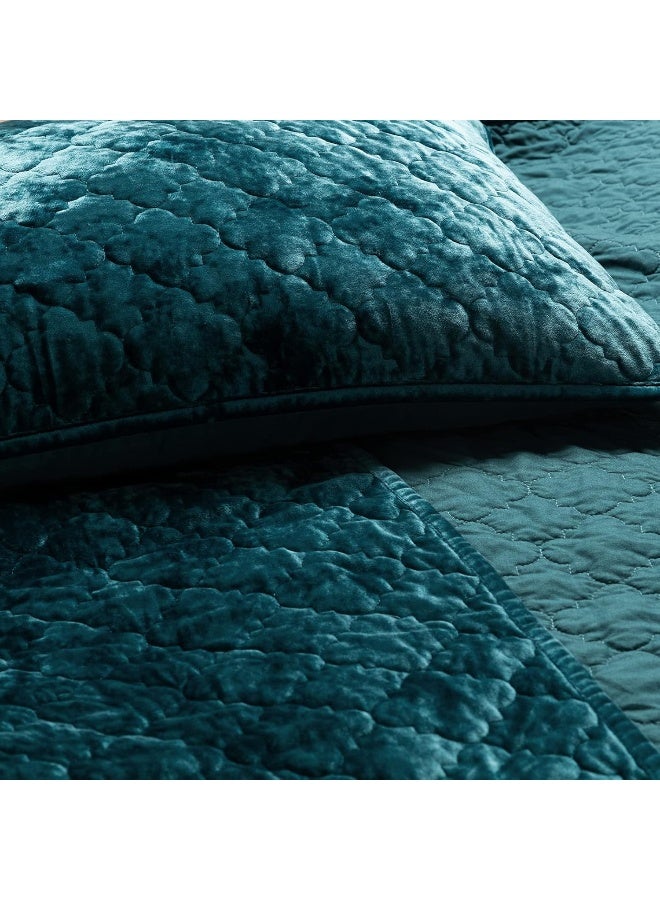 ELEGANT LIFE HOME Luxury Washed Crushed Velvet Artistic Diamond Stitching Bedding Sham, King Size 20 in x 36 in, 1 Piece, Peacock Blue  - Image 5