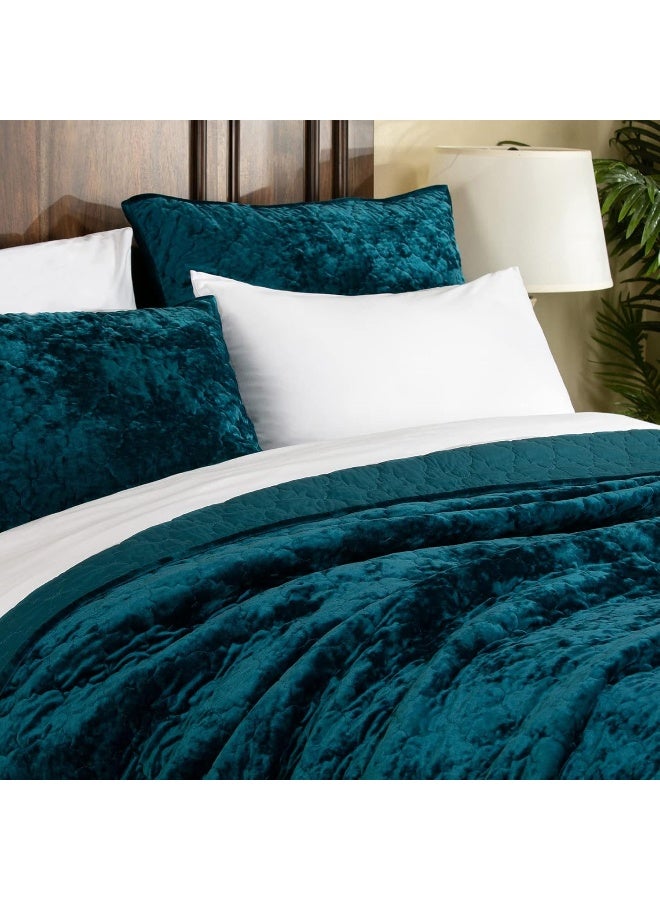 ELEGANT LIFE HOME Luxury Washed Crushed Velvet Artistic Diamond Stitching Bedding Sham, King Size 20 in x 36 in, 1 Piece, Peacock Blue  - Image 3