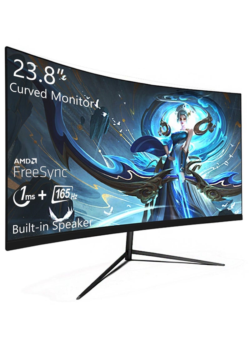 23.8 Curved Gaming Monitor 165Hz 1920 * 1080p 1ms Freesync Computer Monitor with LED Axe Backlit, 1800R Curved Screen, Built-in Speaker, RGB Backlight, HDMI, DP, USB - Image 1