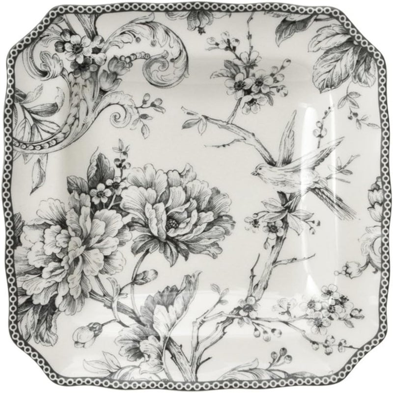 222 Fifth Adelaide 16Piece Square Floral Dinnerware Set  Service for 4 Grey  White Porcelain Plates  Bowls for Everyday Dining  Entertainment Microwave  Dishwasher Safe Chip Resistant - Image 2