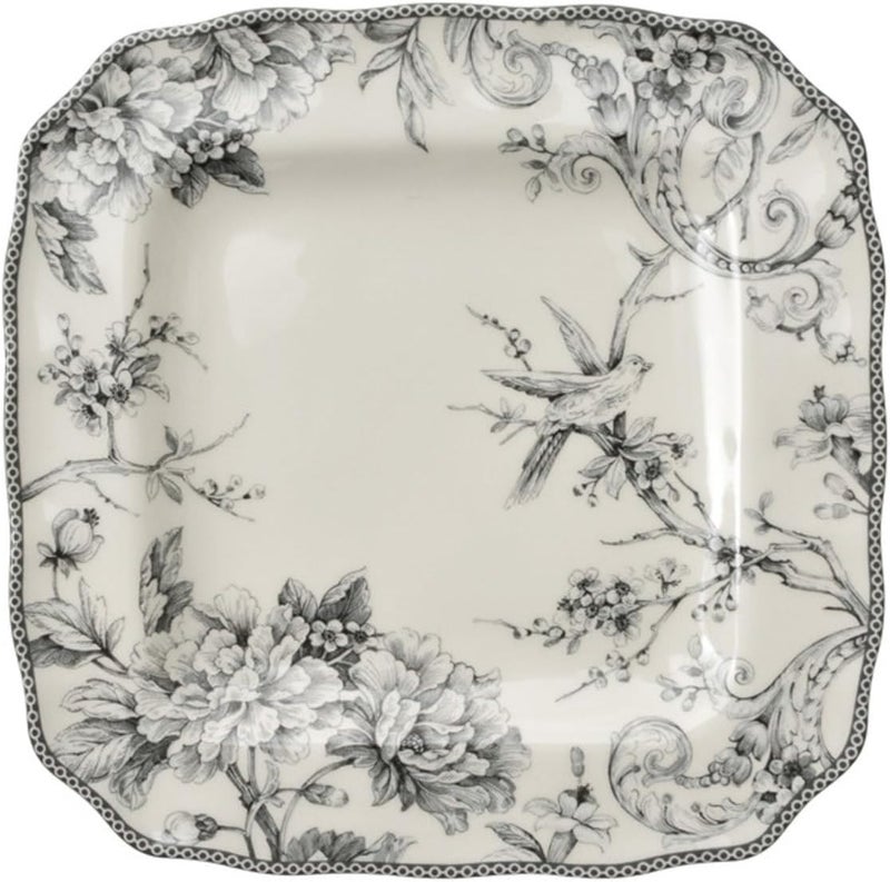 222 Fifth Adelaide 16Piece Square Floral Dinnerware Set  Service for 4 Grey  White Porcelain Plates  Bowls for Everyday Dining  Entertainment Microwave  Dishwasher Safe Chip Resistant - Image 3