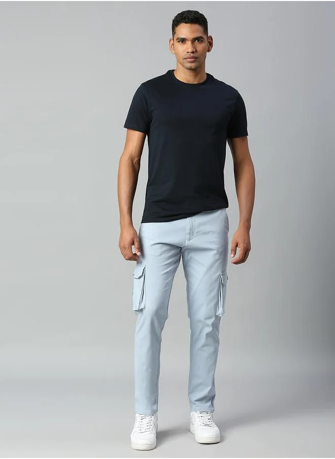 دينيس لينغو Men's Light Blue Tapered Fit Cargo Trousers - Modern and Comfortable