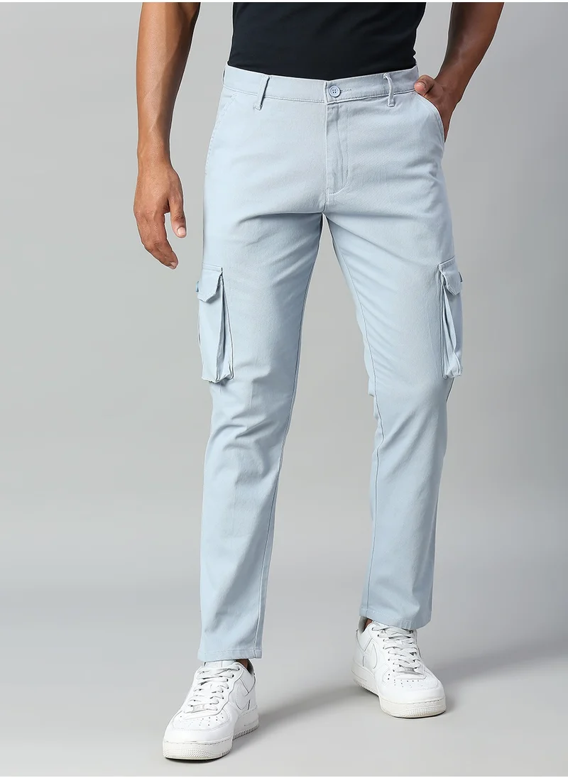 Dennis Lingo Men's Light Blue Tapered Fit Cargo Trousers - Modern and Comfortable