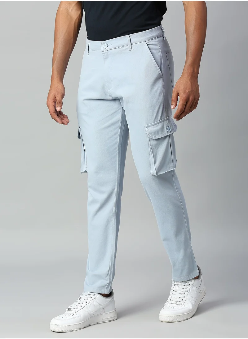 Dennis Lingo Men's Light Blue Tapered Fit Cargo Trousers - Modern and Comfortable