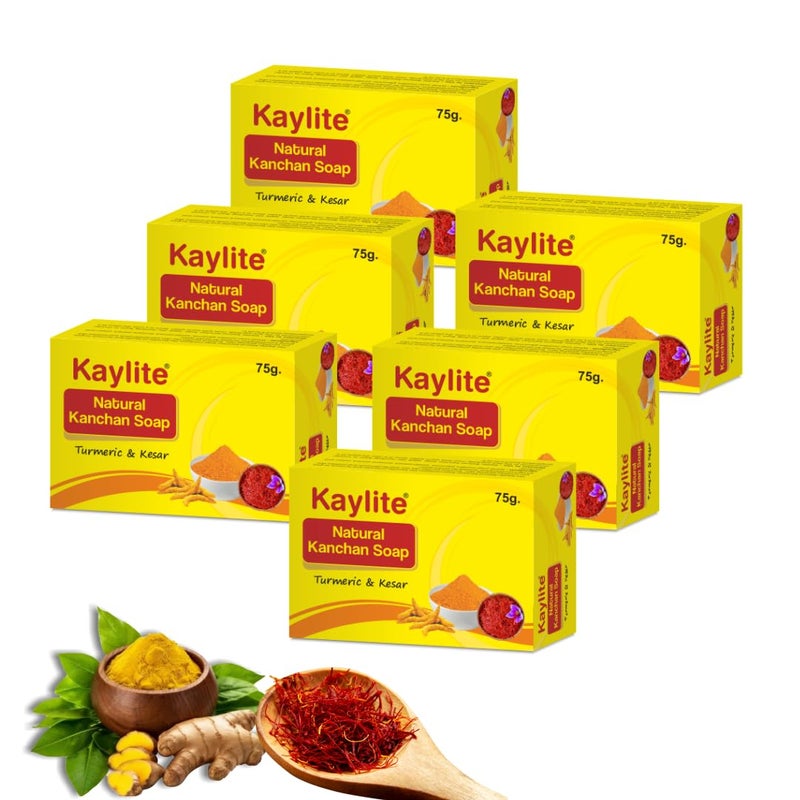 Kaylite Natural Kanchan Soap Turmeric and Kesar Soap, Smooth Skin,Deep Cleansing, Sensitive Skin Formula for Suitable for All Skin Types- Women & Men | 450 G (Pack of 6) - Image 1