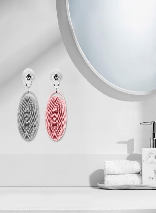 Cutiland 2 Pack Silicone Body Scrubber with Loofah Exfoliating Soft Shower Scrubber for Body, 2 in 1 Bath and Shampoo Wash Brush for Skin Exfoliation Men Women (Grey&Pink) - Image 3