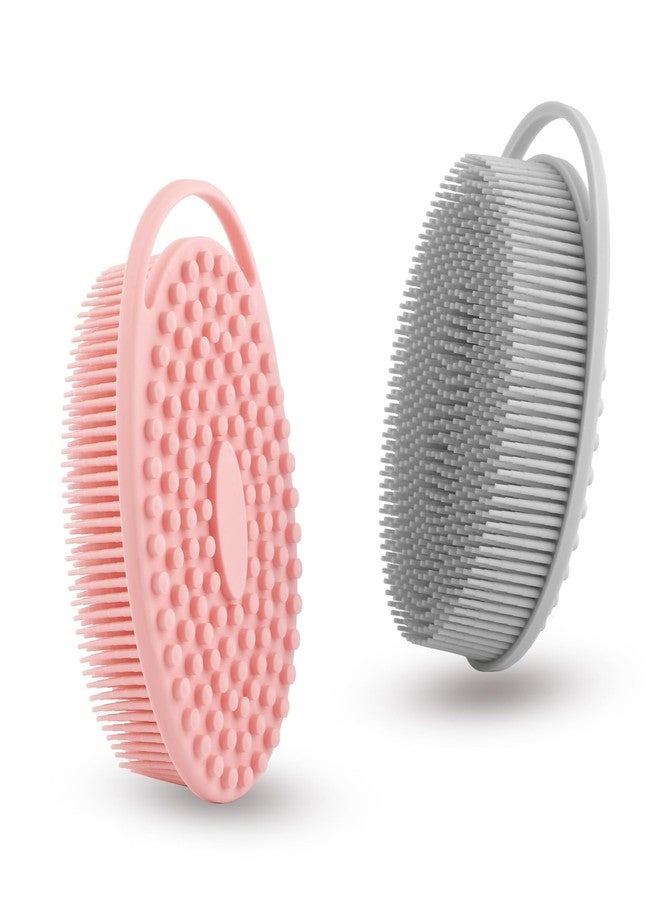 Cutiland 2 Pack Silicone Body Scrubber with Loofah Exfoliating Soft Shower Scrubber for Body, 2 in 1 Bath and Shampoo Wash Brush for Skin Exfoliation Men Women (Grey&Pink) - Image 1