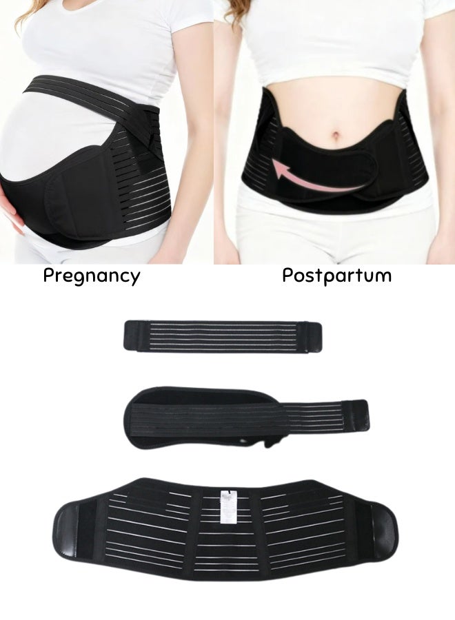 ZAFRA Maternity Belt & Postpartum Belly Belt (3 in 1 Set) - Breathable Pregnancy Support For Back Pain Relief & Recovery - Adjustable (Black) - Image 1