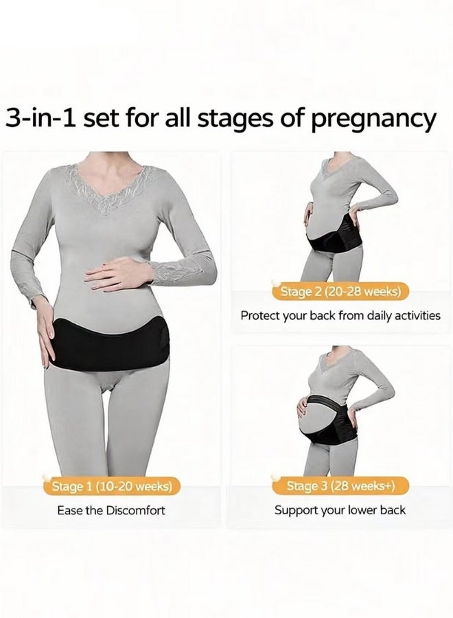 ZAFRA Maternity Belt & Postpartum Belly Belt (3 in 1 Set) - Breathable Pregnancy Support For Back Pain Relief & Recovery - Adjustable (Black) - Image 3