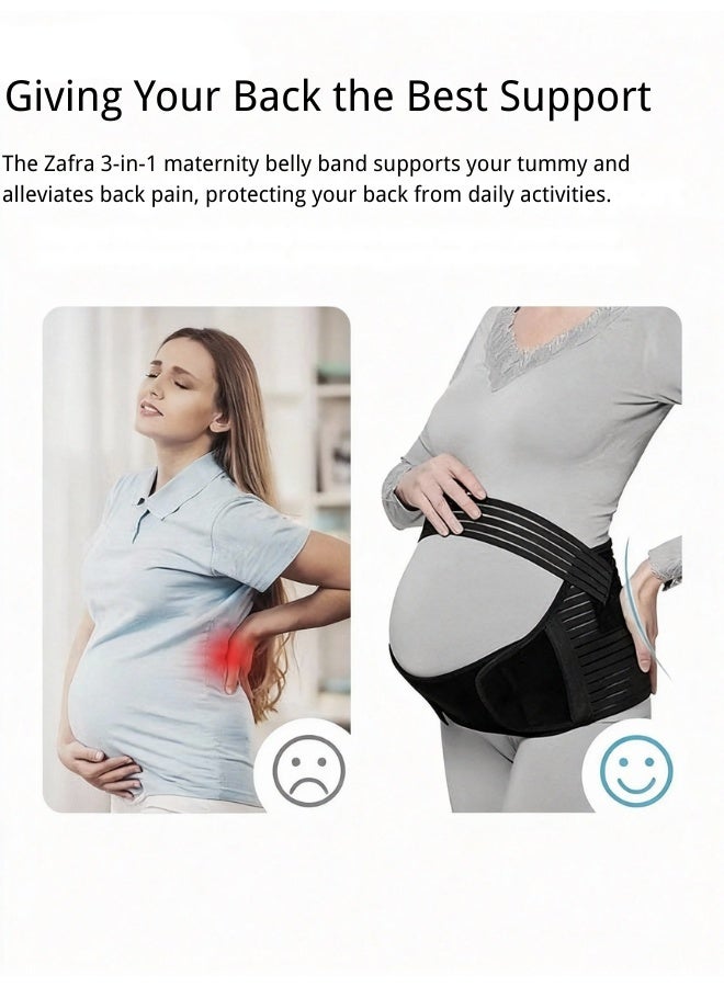 ZAFRA Maternity Belt & Postpartum Belly Belt (3 in 1 Set) - Breathable Pregnancy Support For Back Pain Relief & Recovery - Adjustable (Black) - Image 2