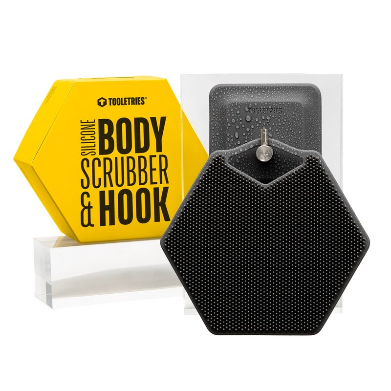 TOOLETRIES Body Scrubber & Hook - Premium Silicone Scrub for Cleaning, Exfoliating and Invigorating Your Skin - Shower Accessories - Durable & Long Lasting Body Wash Scrubber for Men - Charcol - Image 1